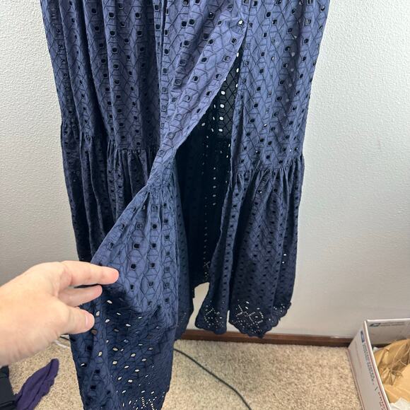 Veronica Beard Satori Eyelet Maxi Dress Navy Blue 6 Boho Coastal - Picture 6 of 13